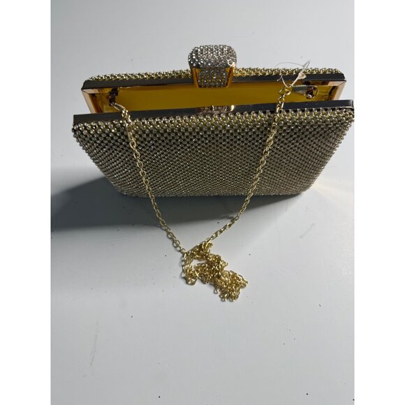 Gold Rhinestone Evening Clutch Bag With Chain Strap & Snap Closure Bella Collect - Picture 4 of 6